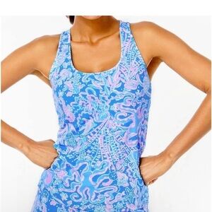 Lilly Pulitzer UPF 50+ Luxletic Mina Bra Tank Top Boca Blue Sea What I Sea NWT M